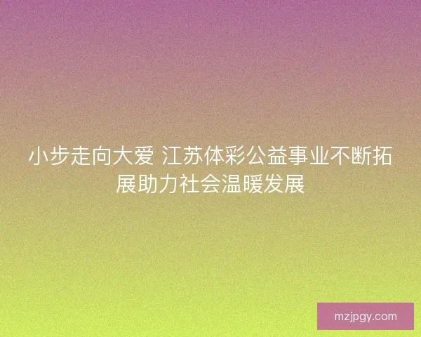 小步走向大爱 江苏体彩公益事业不断拓展助力社会温暖发展
